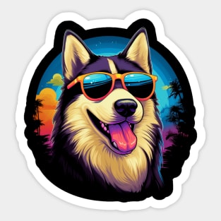 Retro Wave Husky Dog Shirt Sticker